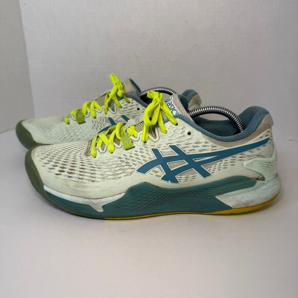 Asics Shoes - Asics Athletic Shoes in White and Blue with Yellow Accents